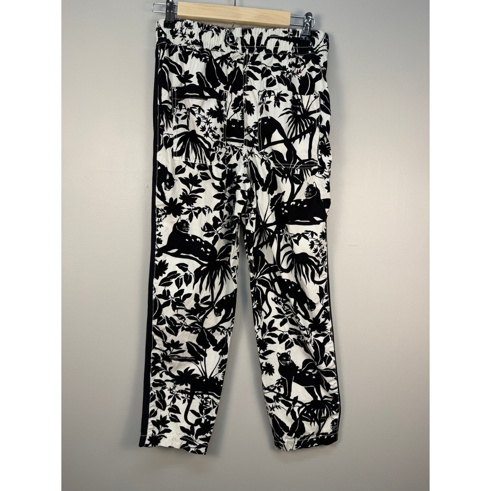 Maeve Anthropologie Tenley Twill Track Pants L Women Black White Panther Cat - Picture 3 of 16